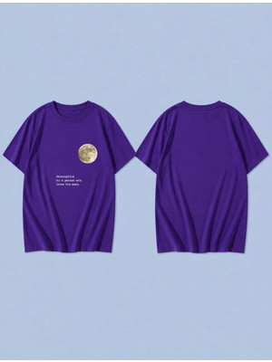 Lorvex Moon Words Yellow Baskılı %100 Pamuk Oversize Unisex Tişört Rahat Kesim T-Shirt