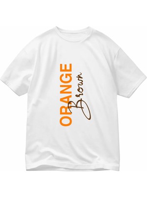 Lorvex T-Shirt Oversize Unısex %100 Pamuklu Rahat Kalıp Orange Brown Baskılı Tişört