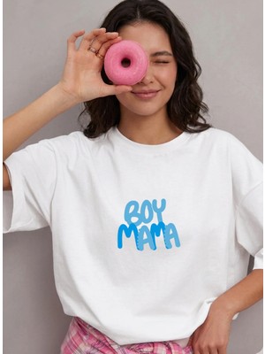 Lorvex T-Shirt Oversize %100 Pamuklu Rahat Kalıp Anneler Günü Özel Boy Mom Baskılı Tişört