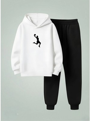 Lorvex Çocuk Sweatshirt-Eşofman Takım (Kapüşonlu) Yukarıdan Smaç Baskılı 3 Iplik Şardonlu