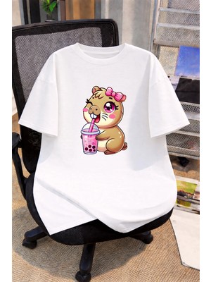 Lorvex Oversize Çocuk Genç Tişört %100 Pamuk Baskılı Rahat Kalıp Günlük Şık T-Shirt