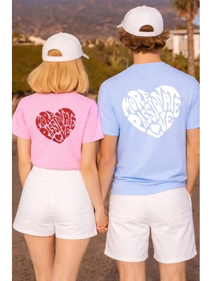 Lorvex T-Shirt Çift Kombini 14 Şubat Sevgililer Günü (Valentine’s Day) 2’li Hearts Baskılı