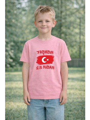 Lorvex Çocuk T-Shirt 23 Nisan Egemenlik ve Çocuk Bayramı Tişört Unisex %100 Pamuk Baskılı Rahat Kalıp
