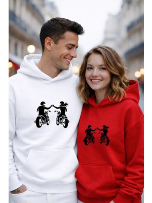 Lorvex Sweatshirt Çift Kombini 14 Şubat Sevgililer Günü Motorcu Sevgililer Baskılı 2'li