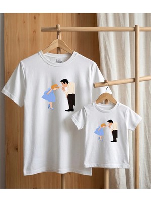 Lorvex Baba-Kız Özel Gün Konsept Oversize Tişört %100 Pamuklu Baskılı T-Shirt Rahat Kalıp