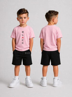 Lorvex Çocuk Şortlu Takım Erkek (Şort-T-Shirt) Baskılı Yazlık Spor Kombin Rahat Kalıp Takım