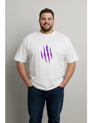 Lorvex Unısex Rahat Kalıp T-Shirt Büyük Beden Tişört 5xl | Pamuklu Mor Pençe Baskılı
