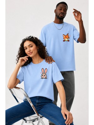 Lorvex Çift Kombin Erkek-Kadın Oversize T-Shirt %100 Pamuk Baskılı Rahat Kalıp Sevgili Tişörtü 2'li