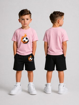 Lorvex Çocuk Şortlu Takım Erkek (Şort-T-Shirt) Baskılı Yazlık Spor Kombin Rahat Kalıp Takım