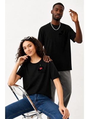 Lorvex Çift Kombin Erkek-Kadın Oversize T-Shirt %100 Pamuk Baskılı Rahat Kalıp Sevgili Tişörtü 2'li