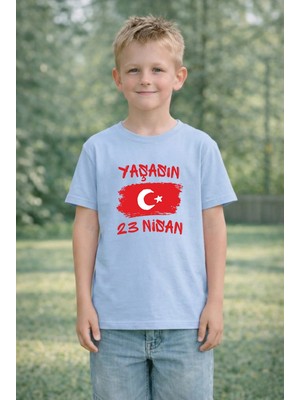 Lorvex Çocuk T-Shirt 23 Nisan Egemenlik ve Çocuk Bayramı Tişört Unisex %100 Pamuk Baskılı Rahat Kalıp