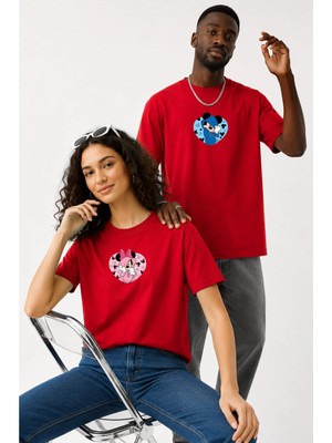 Lorvex Çift Kombin Erkek-Kadın Oversize T-Shirt %100 Pamuk Baskılı Rahat Kalıp Sevgili Tişörtü 2'li