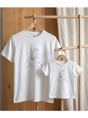 Lorvex Baba-Kız Özel Gün Konsept Oversize Tişört %100 Pamuklu Baskılı T-Shirt Rahat Kalıp