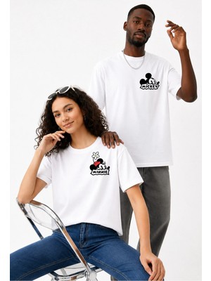 Lorvex Çift Kombin Erkek-Kadın Oversize T-Shirt %100 Pamuk Baskılı Rahat Kalıp Sevgili Tişörtü 2'li
