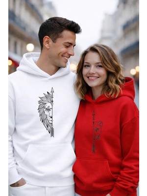 Lorvex Valentine’s Day Sevgililer Günü 14 Şubat Sweatshirt Lion – Tiger Love Baskılı Çift Kombin 2'li