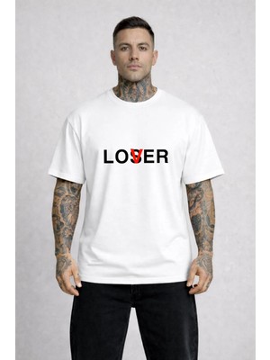 Lorvex Oversize T-Shırt Unısex %100 Pamuklu Rahat Kalıp Lover Baskılı