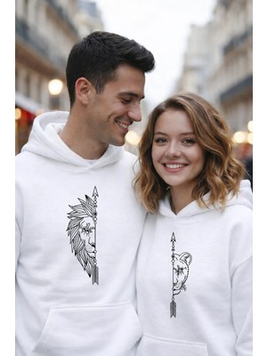 Lorvex Valentine’s Day Sevgililer Günü 14 Şubat Sweatshirt Lion – Tiger Love Baskılı Çift Kombin 2'li