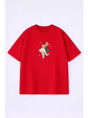 Lorvex T-Shirt Oversize %100 Pamuklu Rahat Kalıp Sihirbaz Tavşan Baskılı Tişört