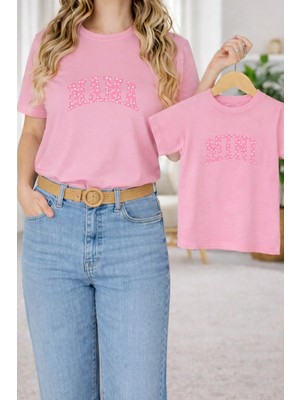 Lorvex T-Shirt Twin Anne Kız Çocuk Kombin Oversize – Anne & Çocuk Tişört Pink Mama Mini Baskı