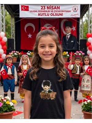 Lorvex Milli Bayram Temalı Atatürk Baskılı Çocuk-Yetişkin Pamuklu Tshirt Tişört