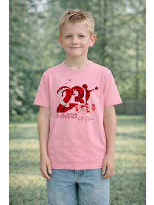 Lorvex Çocuk T-Shirt 23 Nisan Egemenlik ve Çocuk Bayramı Tişört Unisex %100 Pamuk Baskılı Rahat Kalıp