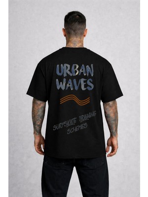 Lorvex Tişört Oversize Rahat Kalıp Unısex Urban Waves Baskılı %100 Pamuklu