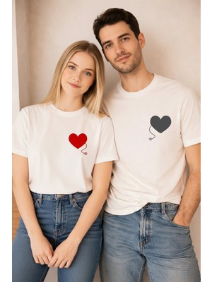 Lorvex 14 Şubat Çift Kombin T-Shirt Valentine’s Day Sevgililer Günü 2’li Unisex Kalp Kablosu Baskılı