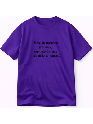 Lorvex Tişört Oversize Unısex %100 Pamuklu Rahat Kalıp Promises Baskılı T-Shirt