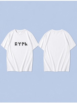Lorvex Göktürkçe Türk Baskılı %100 Pamuk Oversize Unisex Tişört Rahat Kesim T-Shirt