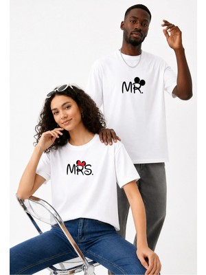 Lorvex Çift Kombin Erkek-Kadın Oversize T-Shirt %100 Pamuk Baskılı Rahat Kalıp Sevgili Tişörtü 2'li