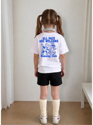 Lorvex Çocuk Şortlu Takım Kız (Şort-T-Shirt) Baskılı Yazlık Spor Kombin Rahat Kalıp Takım