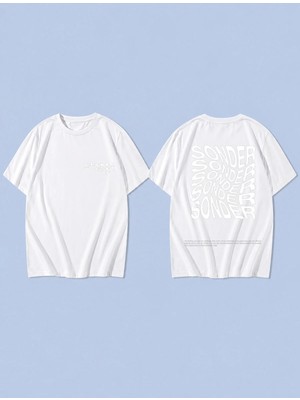 Lorvex Sonder White Baskılı %100 Pamuk Oversize Unisex Tişört Rahat Kesim T-Shirt