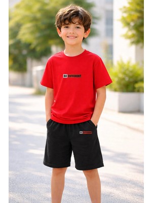 Lorvex Erkek-Kız Çocuk Tişört Şort Takım %100 Pamuk Yazlık Rahat Kalıp Baskılı T-Shirt Çocuk Kombin