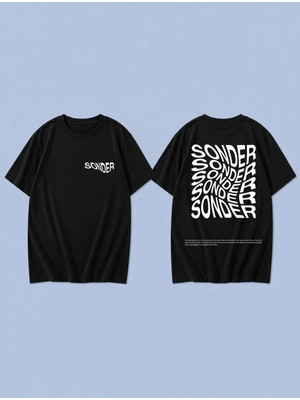 Lorvex Sonder White Baskılı %100 Pamuk Oversize Unisex Tişört Rahat Kesim T-Shirt