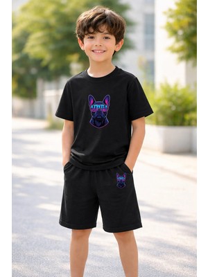 Lorvex Erkek-Kız Çocuk Tişört Şort Takım %100 Pamuk Yazlık Rahat Kalıp Baskılı T-Shirt Çocuk Kombin