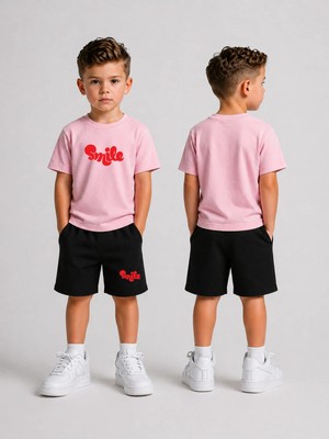 Lorvex Çocuk Şortlu Takım Erkek (Şort-T-Shirt) Baskılı Yazlık Spor Kombin Rahat Kalıp Takım