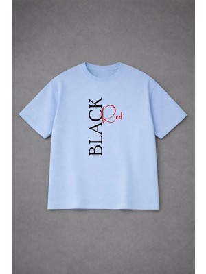 Lorvex Oversize Unısex T-Shirt %100 Pamuklu Rahat Kalıp Black Red Baskılı Premium