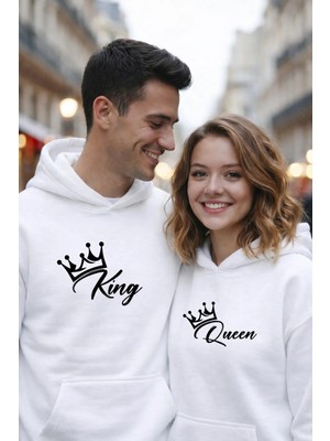 Lorvex 14 Şubat Sevgililer Günü (Valentine’s Day) King-Queen Baskılı Sweatshirt Çift Kombini 2'li