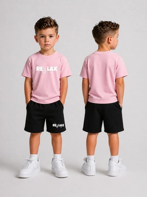 Lorvex Çocuk Şortlu Takım Erkek (Şort-T-Shirt) Baskılı Yazlık Spor Kombin Rahat Kalıp Takım