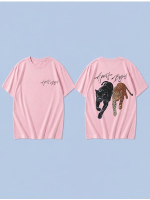 Lorvex Yırtıcı Ikili Baskılı %100 Pamuk Oversize Unisex Tişört Rahat Kesim T-Shirt