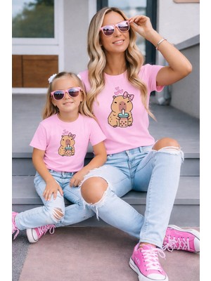 Lorvex Anne Kız Kombin Oversize Tişört Twin T-Shirt %100 Pamuk Rahat Kalıp