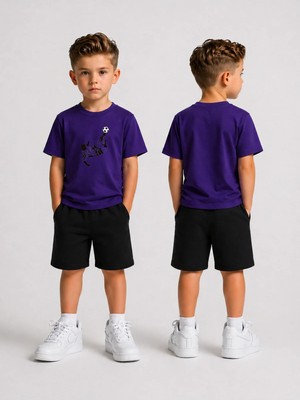 Lorvex Çocuk Şortlu Takım Erkek (Şort-T-Shirt) Baskılı Yazlık Spor Kombin Rahat Kalıp Takım