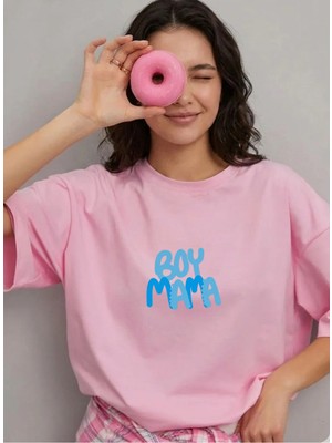 Lorvex T-Shirt Oversize %100 Pamuklu Rahat Kalıp Anneler Günü Özel Boy Mom Baskılı Tişört