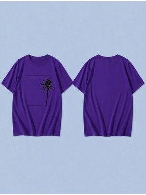 Lorvex Good Vibes Palm Baskılı %100 Pamuk Oversize Unisex Tişört Rahat Kesim T-Shirt