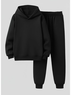 Lorvex Çocuk Unısex Sweatshirt-Eşofman Takım Kapüşonlu Baskısız 3 Iplik Şardonlu