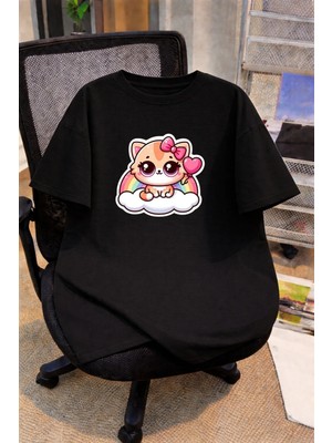 Lorvex Oversize Çocuk Genç Tişört %100 Pamuk Baskılı Rahat Kalıp Günlük Şık T-Shirt