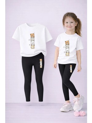 Lorvex Kız Çocuk Takım T-Shirt ve Esnek Tayt Set %100 Pamuk Tatlı Hayvanlar Baskı-Günlük Rahat Spor Kombin