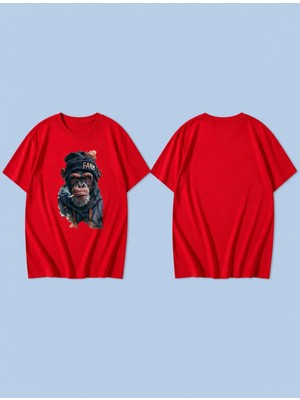 Lorvex Monkey Farm Baskılı %100 Pamuk Oversize Unisex Tişört Rahat Kesim T-Shirt