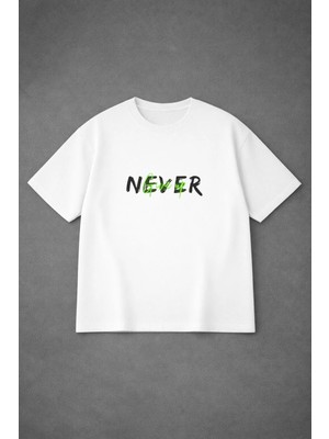 Lorvex Tişört Oversize Rahat Kalıp Never Give Upp Baskılı Premium T-Shirt %100 Pamuklu
