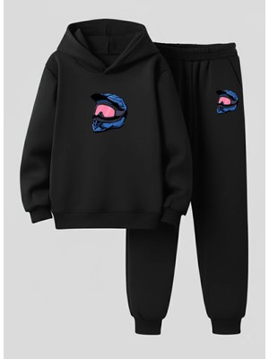 Lorvex Sweatshirt-Eşofman Takım Çocuk (Kapüşonlu) Kask Baskılı 3 Iplik Şardonlu